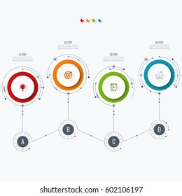 Infographics template four options with circles. Can be used for workflow layout, diagram, number options, step up options, web design, presentations