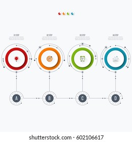Infographics template four options with circles. Can be used for workflow layout, diagram, number options, step up options, web design, presentations