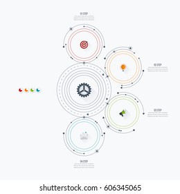 Infographics template four options with circles. Can be used for workflow layout, diagram, number options, step up options, web design, presentations