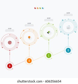Infographics template four options with circles. Can be used for workflow layout, diagram, number options, step up options, web design, presentations