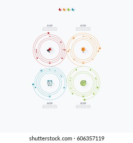 Infographics template four options with circles. Can be used for workflow layout, diagram, number options, step up options, web design, presentations