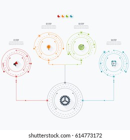 Infographics template four options with circles. Can be used for workflow layout, diagram, number options, step up options, web design, presentations