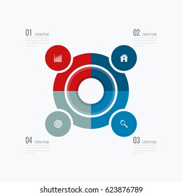 Infographics template four options with circles. Can be used for workflow layout, diagram, number options, step up options, web design, presentations