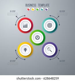 Infographics template four options with circles. Can be used for workflow layout, diagram, number options, step up options, web design, presentations