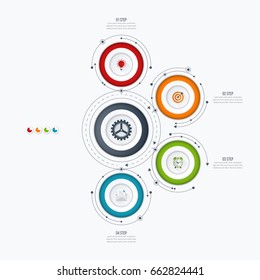 Infographics template four options with circles. Can be used for workflow layout, diagram, number options, step up options, web design, presentations