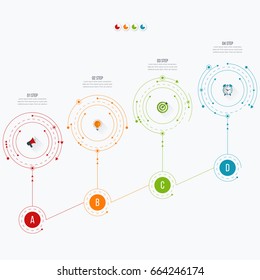 Infographics template four options with circles. Can be used for workflow layout, diagram, number options, step up options, web design, presentations