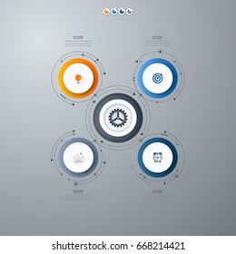 Infographics template four options with circles. Can be used for workflow layout, diagram, number options, step up options, web design, presentations