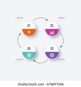 Infographics template four options with circles. Can be used for workflow layout, diagram, number options, step up options, web design, presentations
