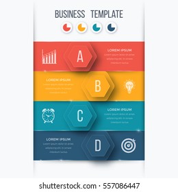 Infographics template four options with hexagon. Can be used for workflow layout, diagram, number options, step up options, web design, presentations