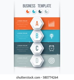 Infographics template four options with hexagon. Can be used for workflow layout, diagram, number options, step up options, web design, presentations