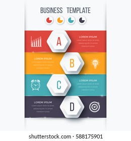 Infographics template four options with hexagon. Can be used for workflow layout, diagram, number options, step up options, web design, presentations