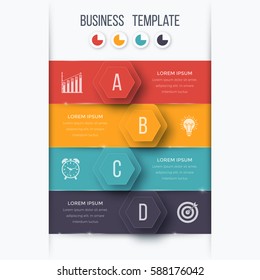 Infographics template four options with hexagon. Can be used for workflow layout, diagram, number options, step up options, web design, presentations