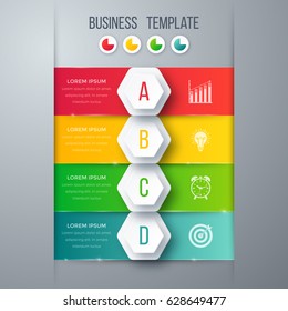 Infographics template four options with hexagon. Can be used for workflow layout, diagram, number options, step up options, web design, presentations
