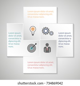 Infographics template four options with paper squares. Can be used for workflow layout, diagram, number options, step up options, web design, presentations