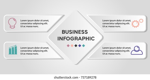 Infographics template four options with paper square and stripes. Can be used for workflow layout, diagram, web design, presentations