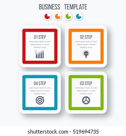 Infographics template four options with square. Can be used for workflow layout, diagram, number options, step up options, web design, presentations