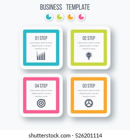 Infographics template four options with square. Can be used for workflow layout, diagram, number options, step up options, web design, presentations