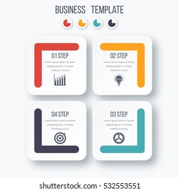 Infographics template four options with square. Can be used for workflow layout, diagram, number options, step up options, web design, presentations