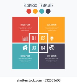 Infographics template four options with square. Can be used for workflow layout, diagram, number options, step up options, web design, presentations