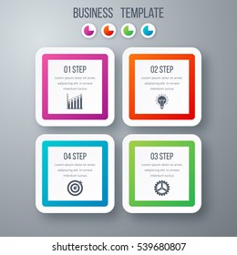 Infographics template four options with square. Can be used for workflow layout, diagram, number options, step up options, web design, presentations