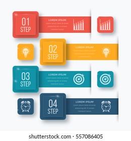 Infographics template four options with square. Can be used for workflow layout, diagram, number options, step up options, web design, presentations