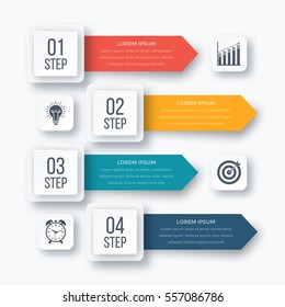 Infographics template four options with square. Can be used for workflow layout, diagram, number options, step up options, web design, presentations