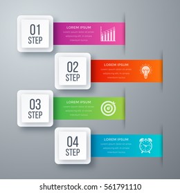 Infographics template four options with square. Can be used for workflow layout, diagram, number options, step up options, web design, presentations