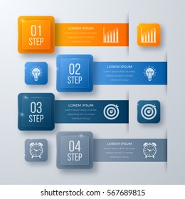 Infographics template four options with square. Can be used for workflow layout, diagram, number options, step up options, web design, presentations