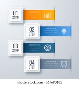 Infographics template four options with square. Can be used for workflow layout, diagram, number options, step up options, web design, presentations