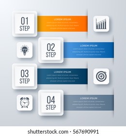 Infographics template four options with square. Can be used for workflow layout, diagram, number options, step up options, web design, presentations
