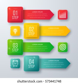 Infographics template four options with square. Can be used for workflow layout, diagram, number options, step up options, web design, presentations
