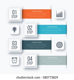 Infographics template four options with square. Can be used for workflow layout, diagram, number options, step up options, web design, presentations