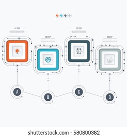 Infographics template four options with square. Can be used for workflow layout, diagram, number options, step up options, web design, presentations