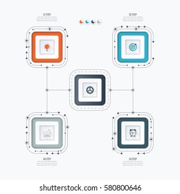 Infographics template four options with square. Can be used for workflow layout, diagram, number options, step up options, web design, presentations