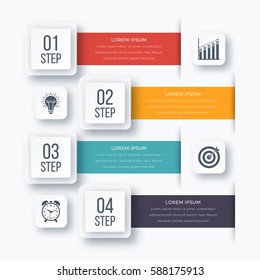 Infographics template four options with square. Can be used for workflow layout, diagram, number options, step up options, web design, presentations