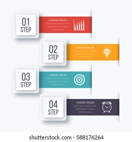 Infographics template four options with square. Can be used for workflow layout, diagram, number options, step up options, web design, presentations