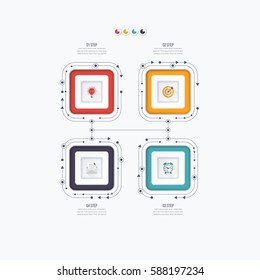 Infographics template four options with square. Can be used for workflow layout, diagram, number options, step up options, web design, presentations