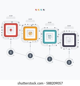 Infographics template four options with square. Can be used for workflow layout, diagram, number options, step up options, web design, presentations