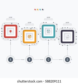 Infographics template four options with square. Can be used for workflow layout, diagram, number options, step up options, web design, presentations