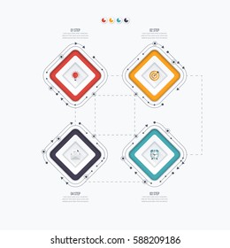 Infographics template four options with square. Can be used for workflow layout, diagram, number options, step up options, web design, presentations