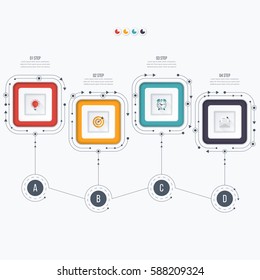 Infographics template four options with square. Can be used for workflow layout, diagram, number options, step up options, web design, presentations