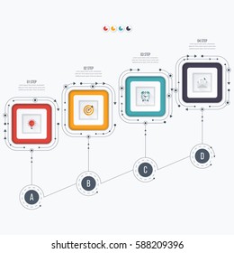 Infographics template four options with square. Can be used for workflow layout, diagram, number options, step up options, web design, presentations