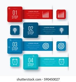 Infographics template four options with square. Can be used for workflow layout, diagram, number options, step up options, web design, presentations