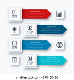 Infographics template four options with square. Can be used for workflow layout, diagram, number options, step up options, web design, presentations