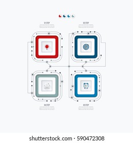 Infographics template four options with square. Can be used for workflow layout, diagram, number options, step up options, web design, presentations