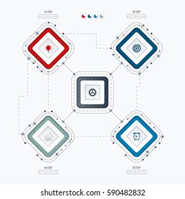 Infographics template four options with square. Can be used for workflow layout, diagram, number options, step up options, web design, presentations