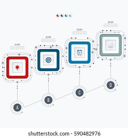 Infographics template four options with square. Can be used for workflow layout, diagram, number options, step up options, web design, presentations
