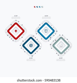Infographics template four options with square. Can be used for workflow layout, diagram, number options, step up options, web design, presentations