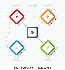 Infographics template four options with square. Can be used for workflow layout, diagram, number options, step up options, web design, presentations