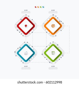 Infographics template four options with square. Can be used for workflow layout, diagram, number options, step up options, web design, presentations